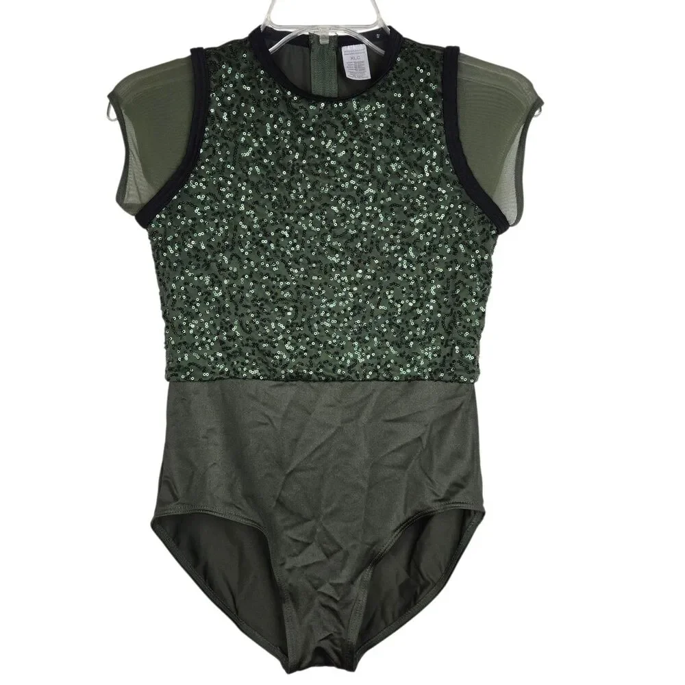 Weissman Get Up 12400 Sz XLC XL Child Green Dance Leotard Green Sequins